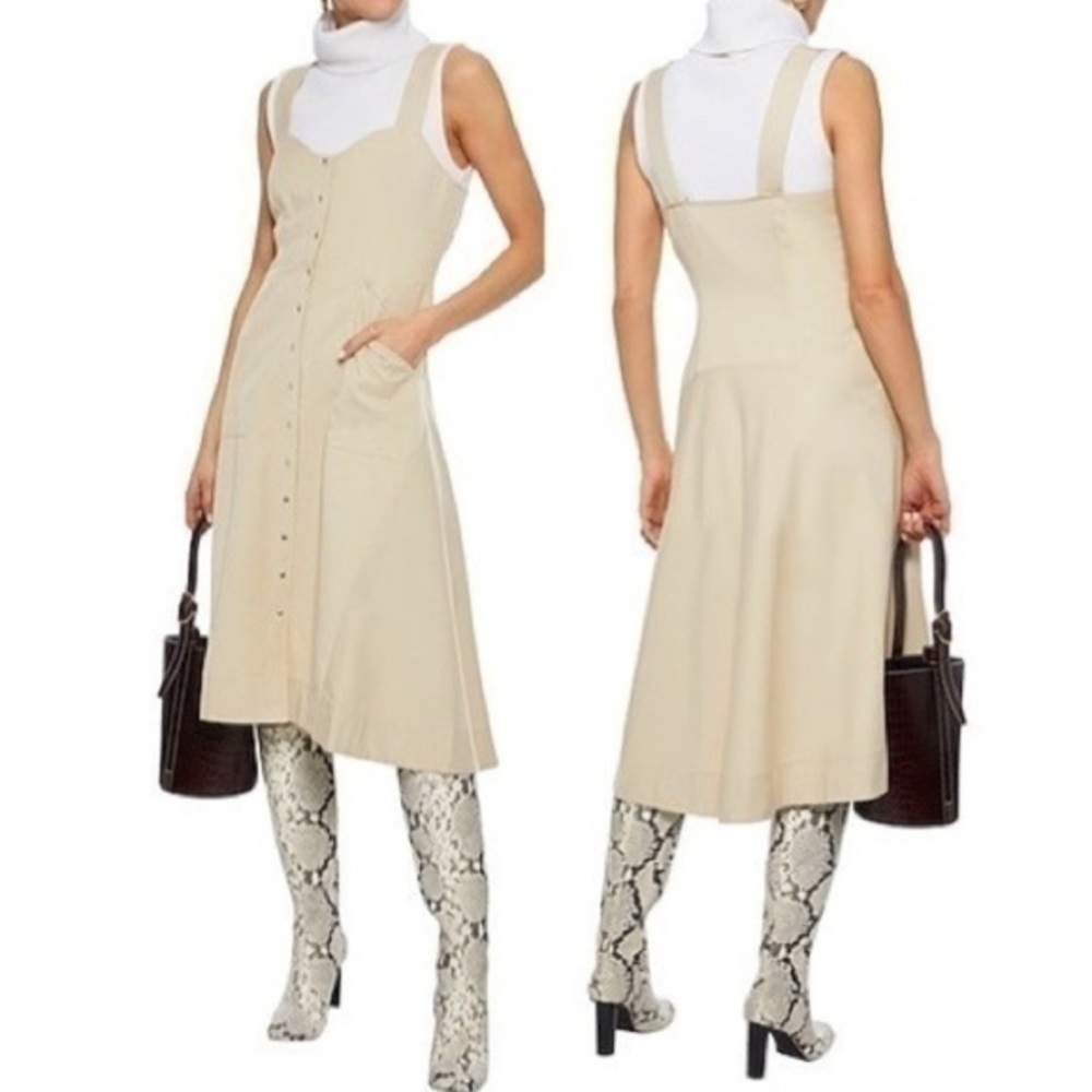 A.L.C Sleeveless Summer Dress Size 4 Button Down Neutral Tan Midi Minimalist